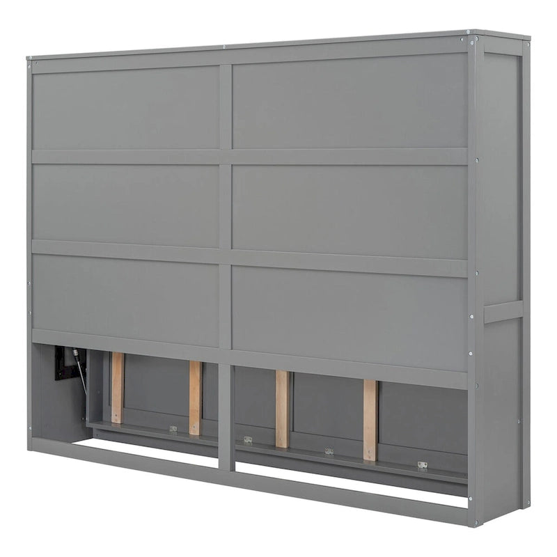Space-Saving Wood Murphy Bed with Panelled Cabinet and Folding Support