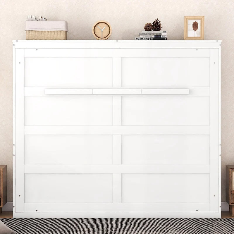 Space-Saving Wood Murphy Bed with Panelled Cabinet and Folding Support