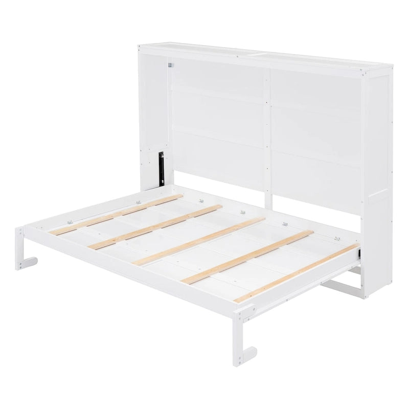 Space-Saving Wood Murphy Bed with Panelled Cabinet and Folding Support