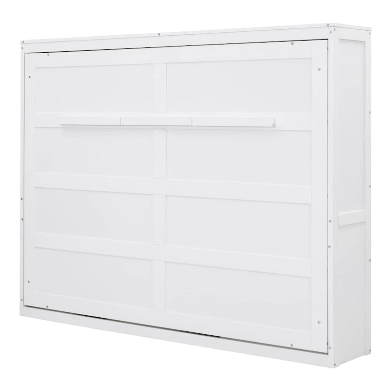 Space-Saving Wood Murphy Bed with Panelled Cabinet and Folding Support