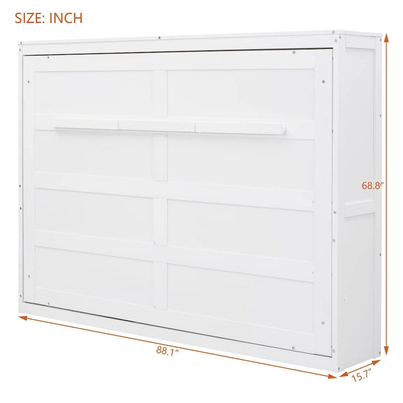 Space-Saving Wood Murphy Bed with Panelled Cabinet and Folding Support